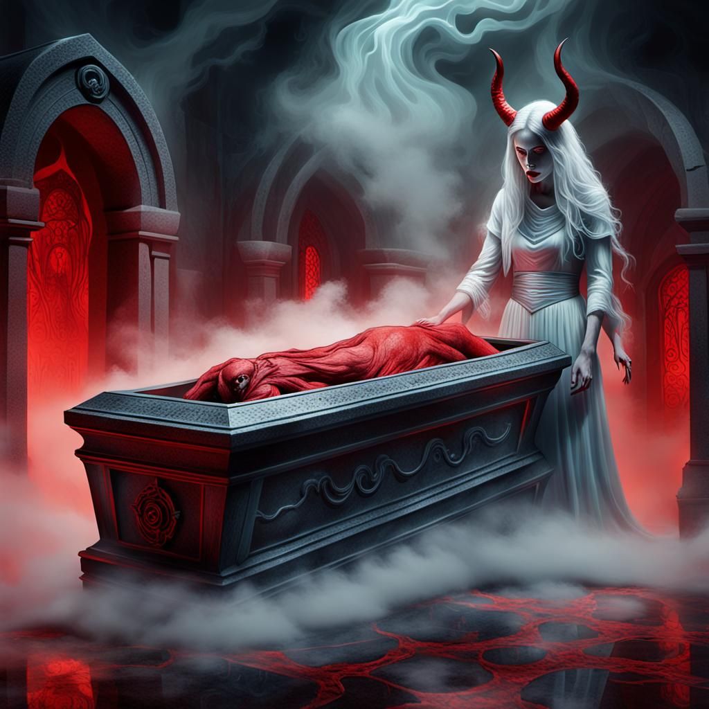 Ghostly Woman Emerges From Coffin, Digital Pop Art