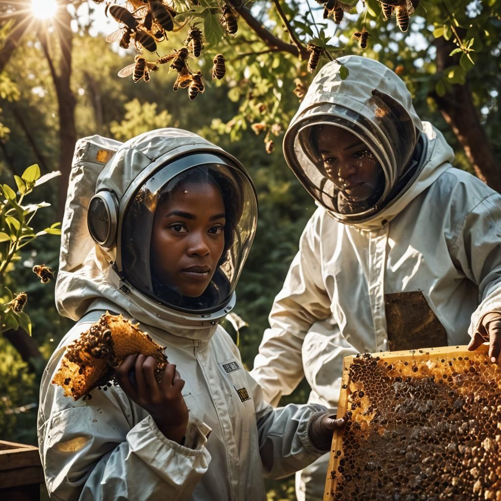 Beekeeper Taking Honeycomb Frame in Radiant Light