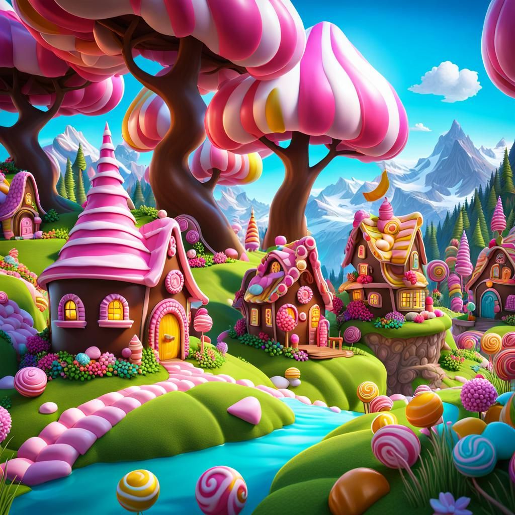 Candy Village in Chocolate Mountains, Digital Illustration