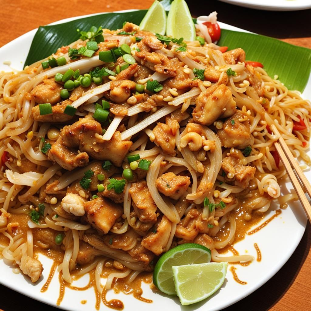 Delicious Steaming Chicken Pad Thai Noodles