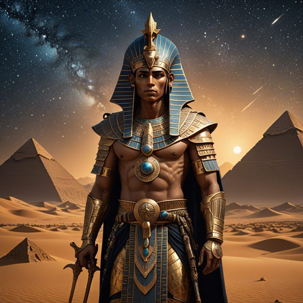 Pharaoh King of Spades in Desert Under Alien Sky