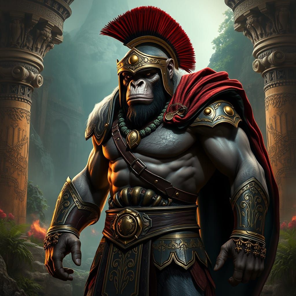 Ancient Ape Warrior in Spartan Armor