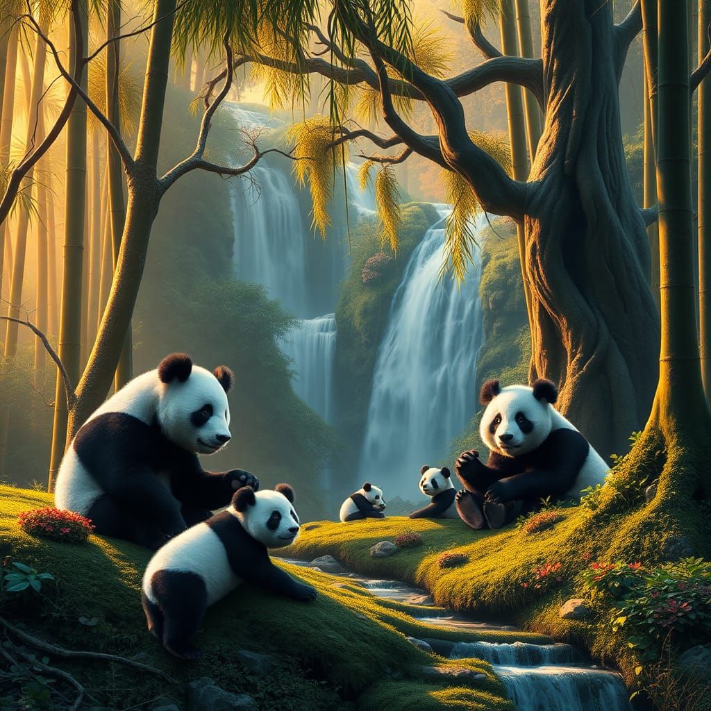 Panda Family in Sichuan Nature Reserve