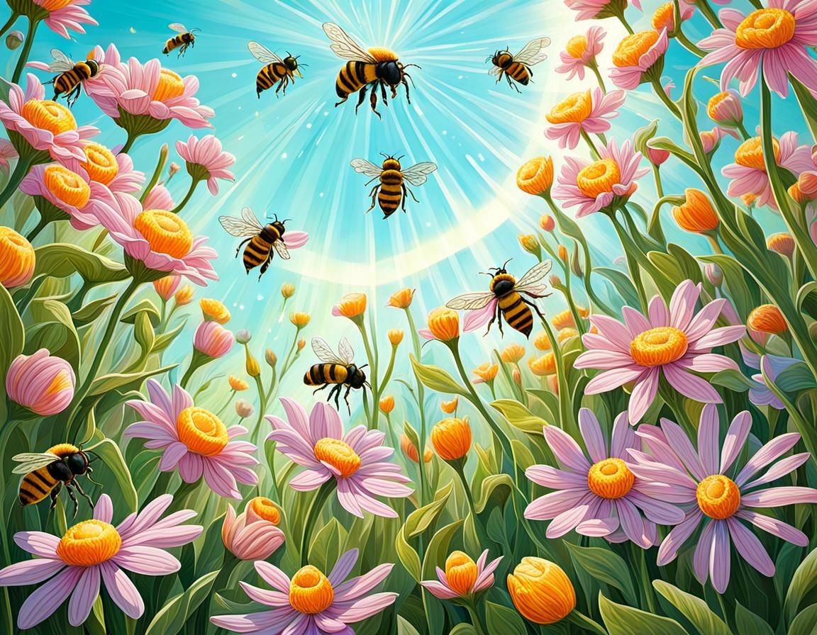 Spring Flowers and Bees in Visionary Style