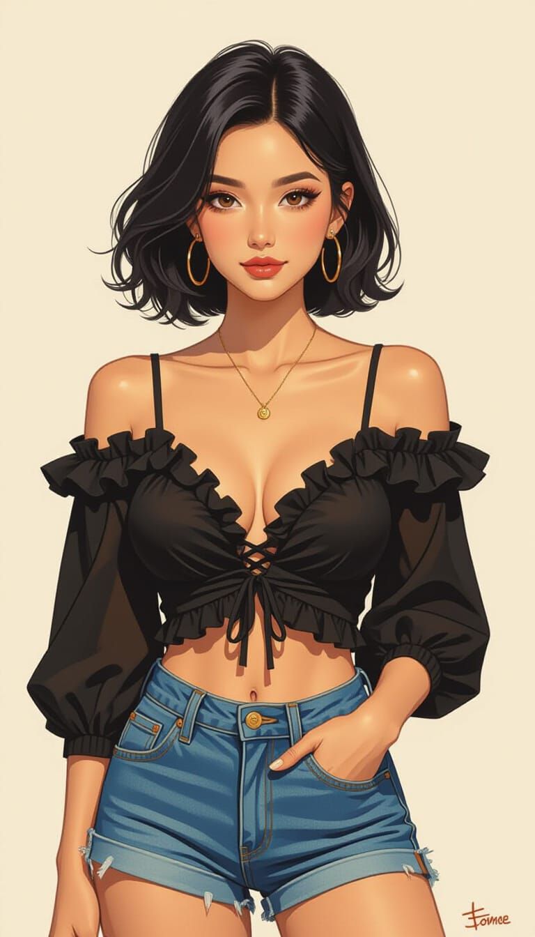 Elegant Thai Woman Posing in Gouache Impasto Style