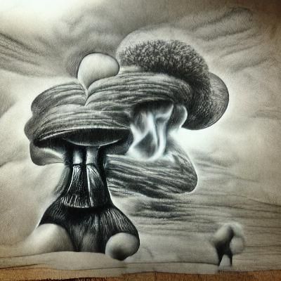 Surreal 3D Charcoal Drawing of a Mushroom Cloud