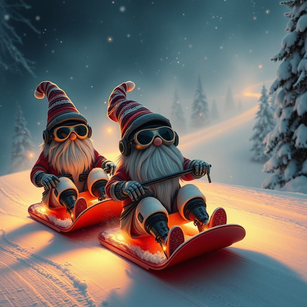 Giger-Inspired Gnomes Sled Down Snowy Hill in Futuristic Win...