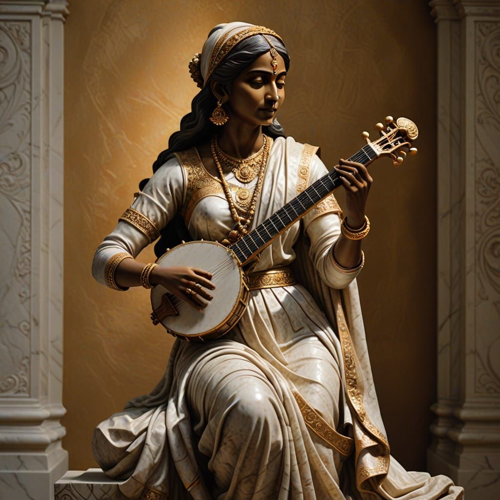 Baroque Marble Sculpture of Indian Musician