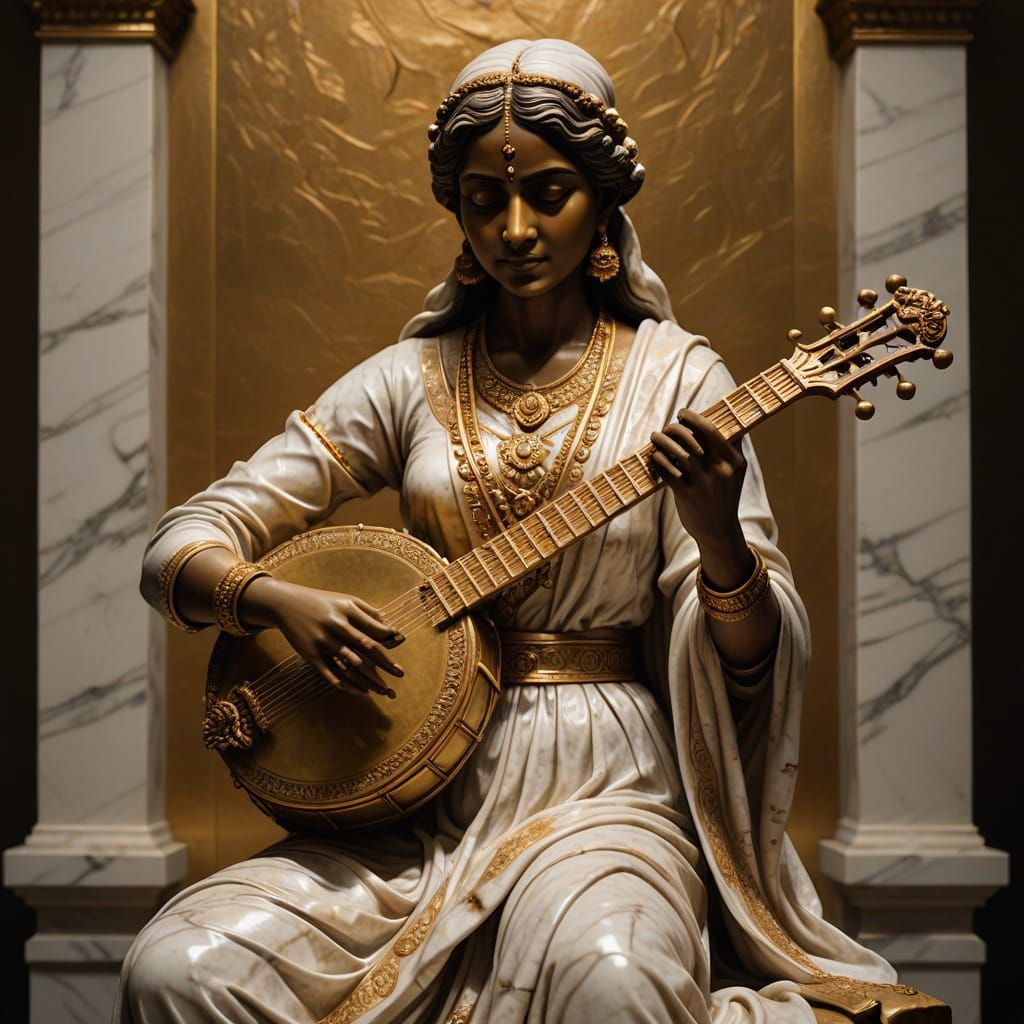 Baroque Marble Sculpture of Indian Musician