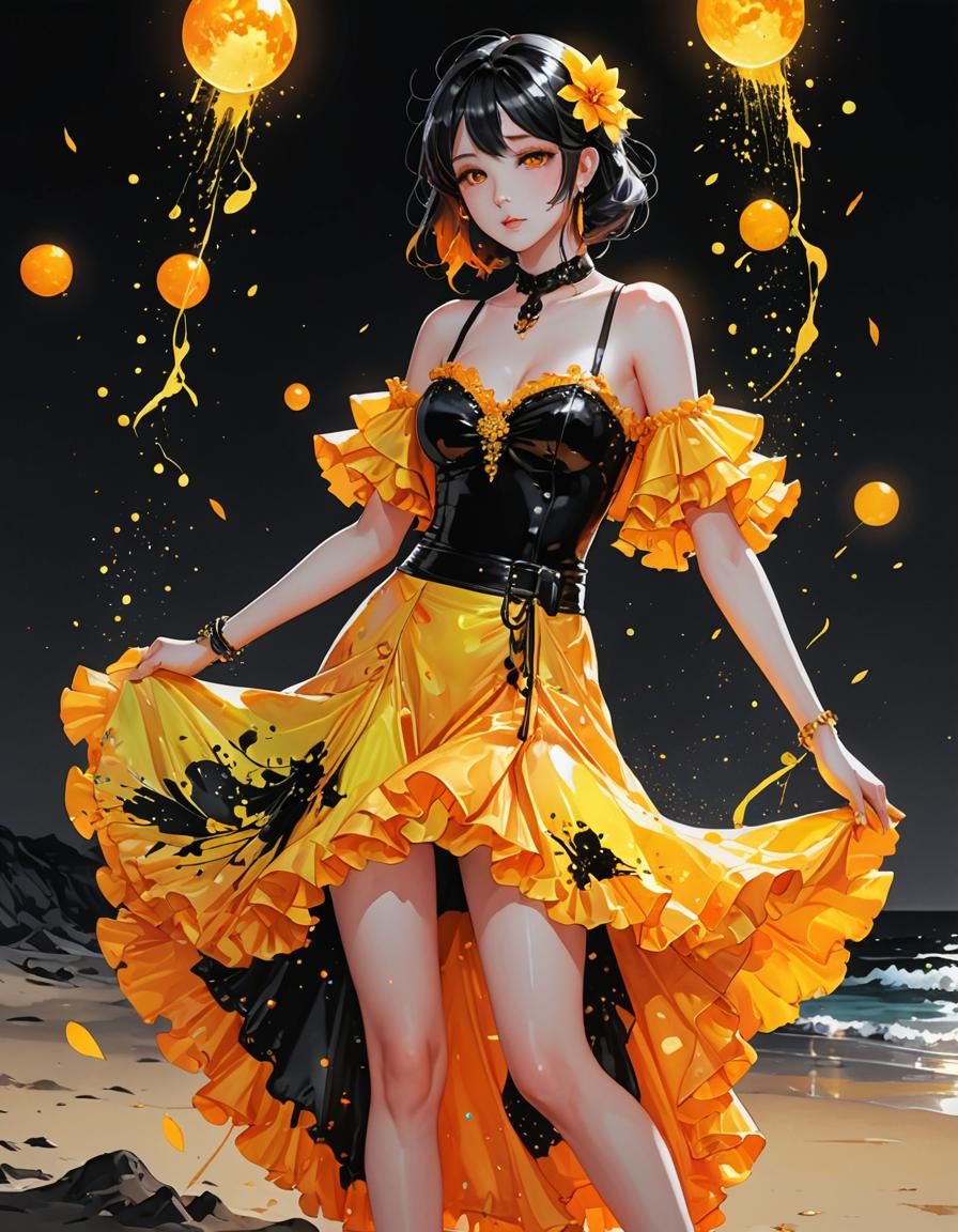 High Contrast Beach with Rainbow Ink in Anime Style