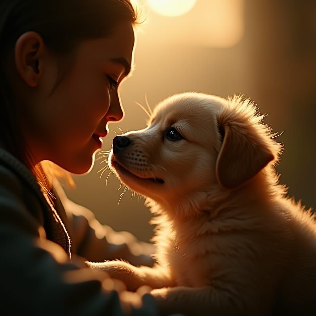 Puppy's Affectionate Gaze: Cinematic Film Still