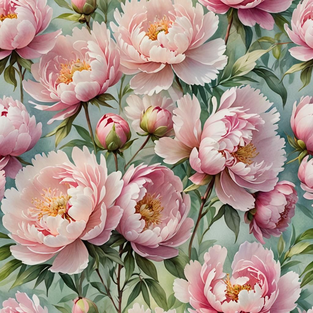 Soft Pink Peonies in Watercolor Bloom