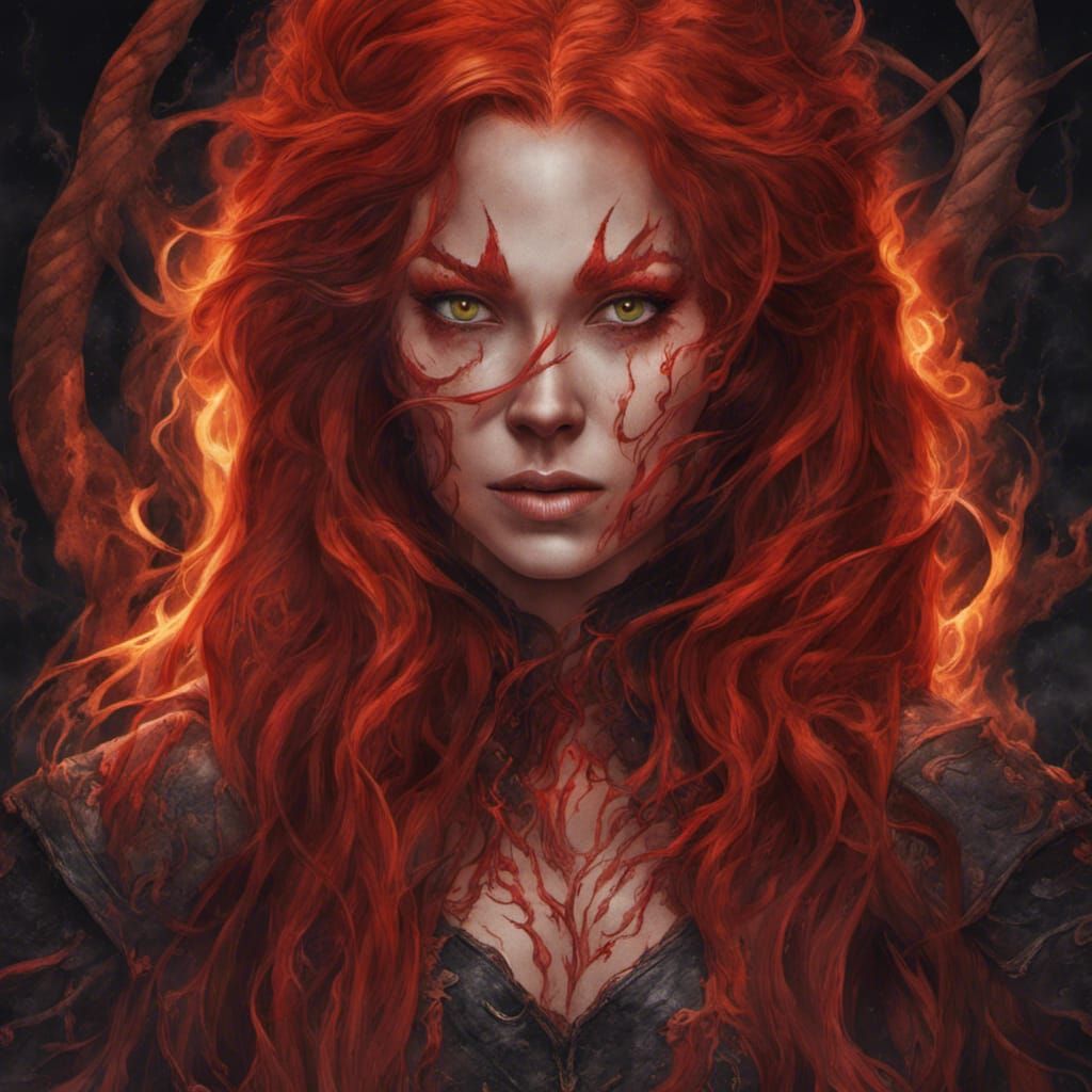 Dragon Shapeshifter with Red Skin and Hair