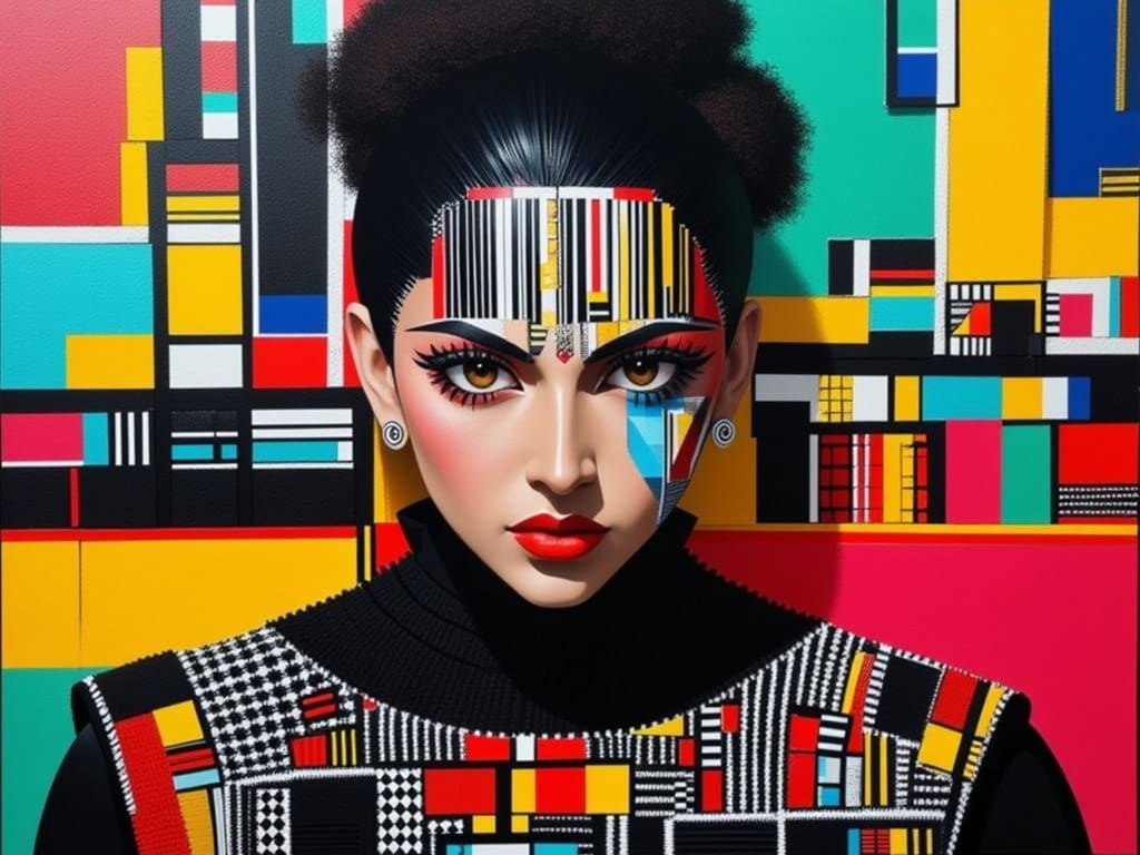 Barcode Woman: Surreal Abstract Patchwork Portrait