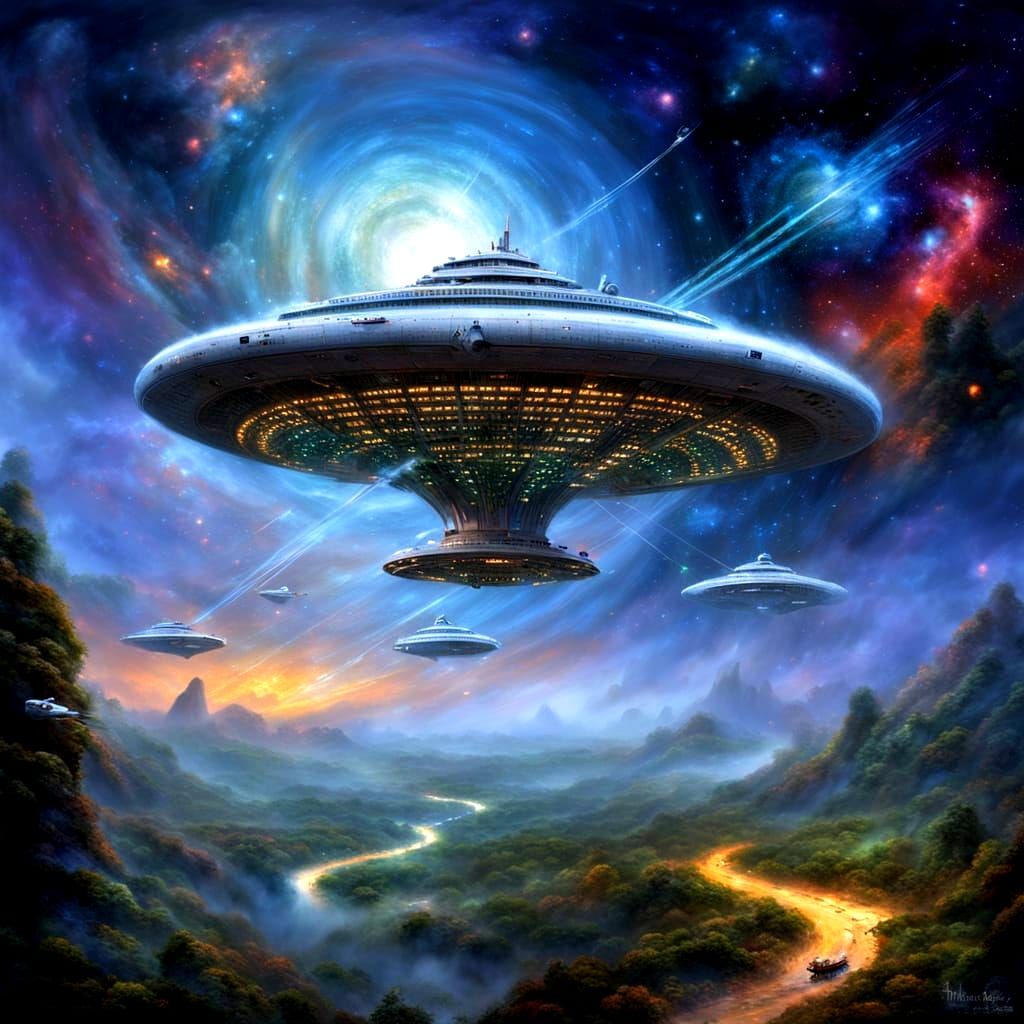 Starship Enterprise at Warp Speed in Space