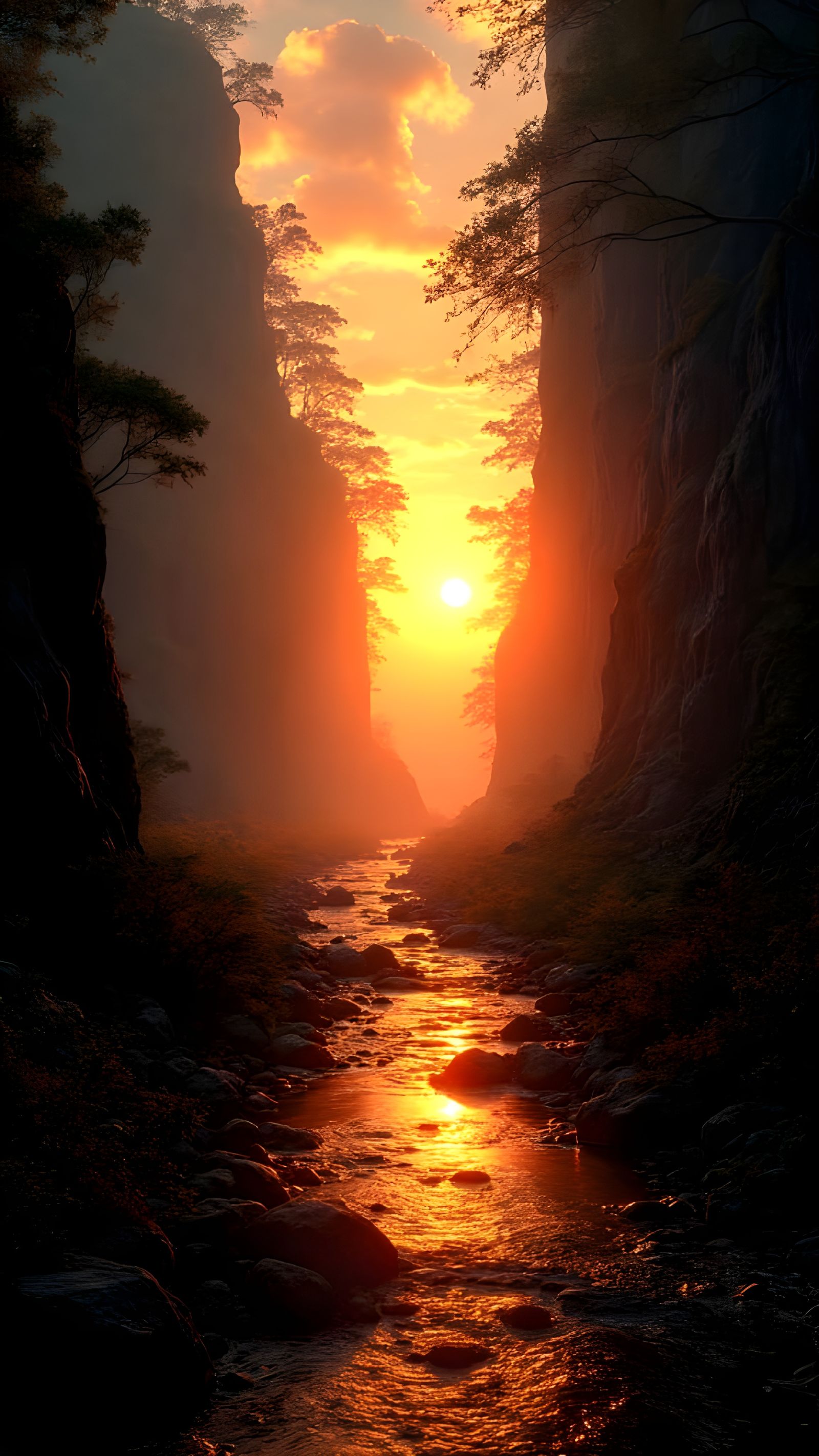 Detailed Path to Human Mind at Sunset