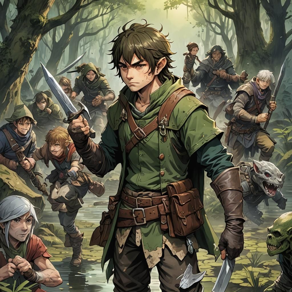 Halfling Rogue in Swamp: Anime-Style Fantasy Art