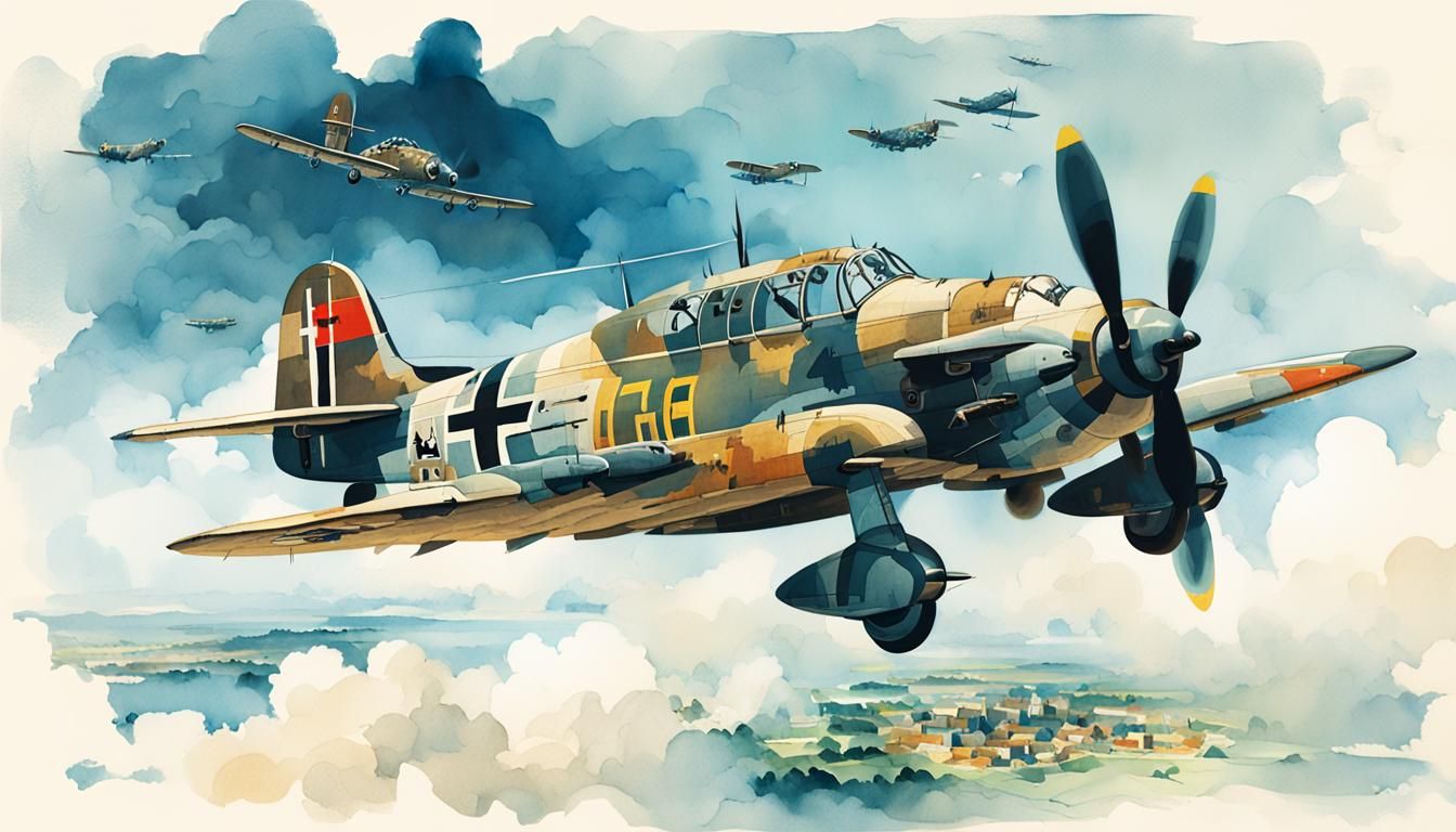 Surreal German Air Force Junkers Ju 87 in Watercolor Art