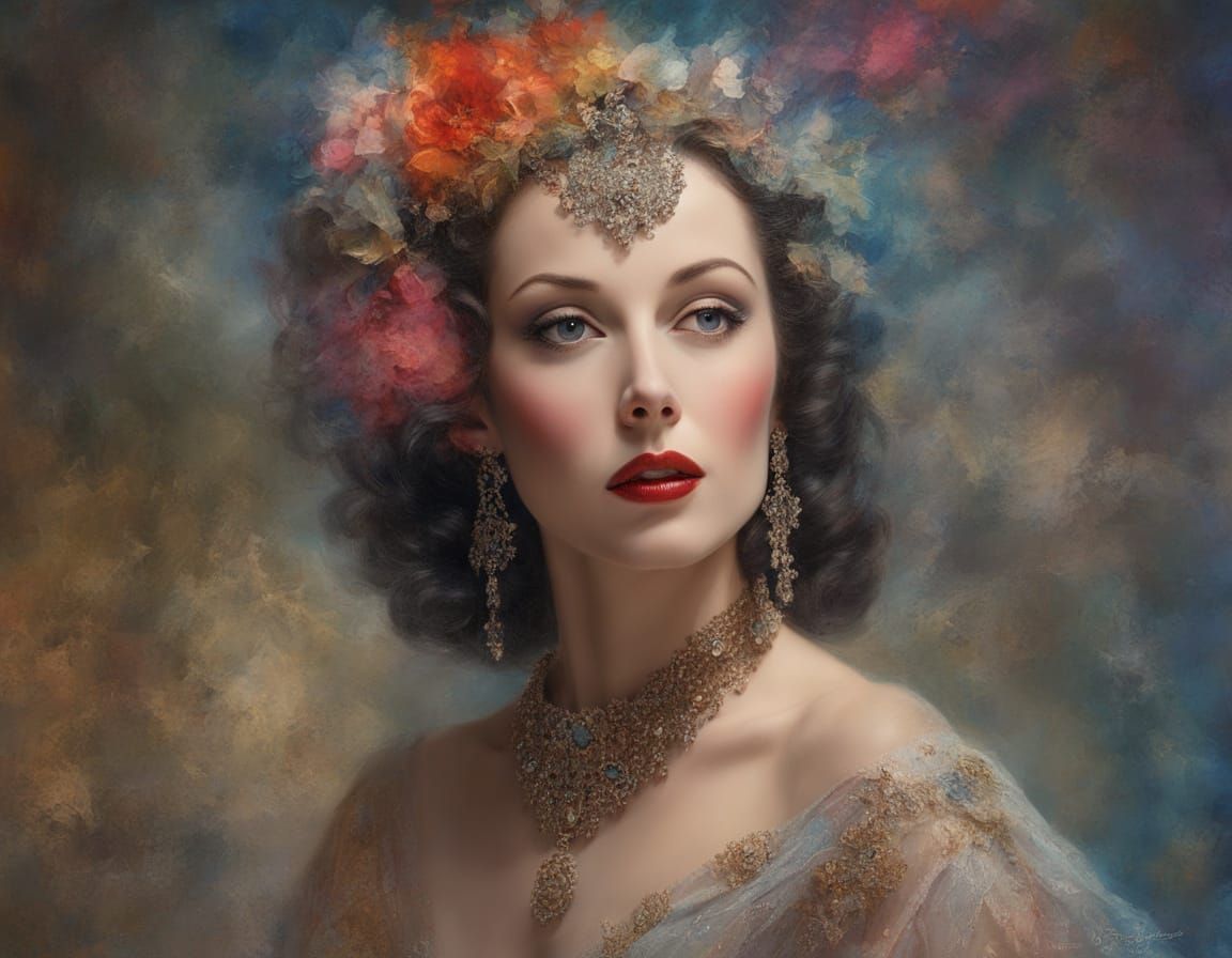 Hedy Lamarr Portrait in Dreamy, Hyperrealist Style