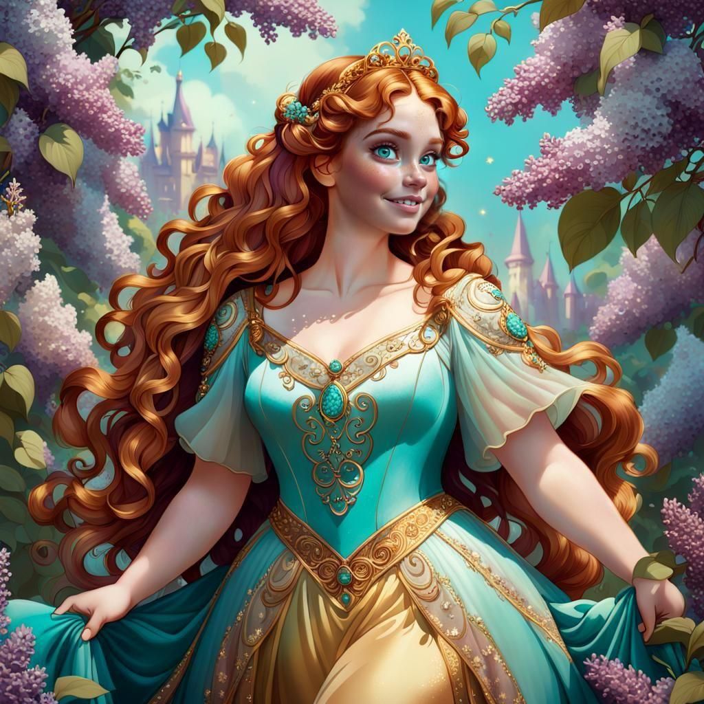 Disney-Inspired Princess Among Lilacs in Art Nouveau Style