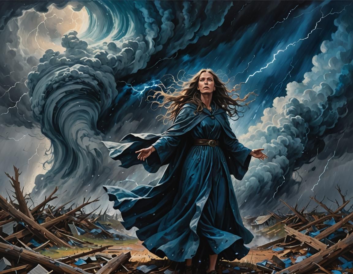 Wind Witch Summons Tornado: Gouache Painting