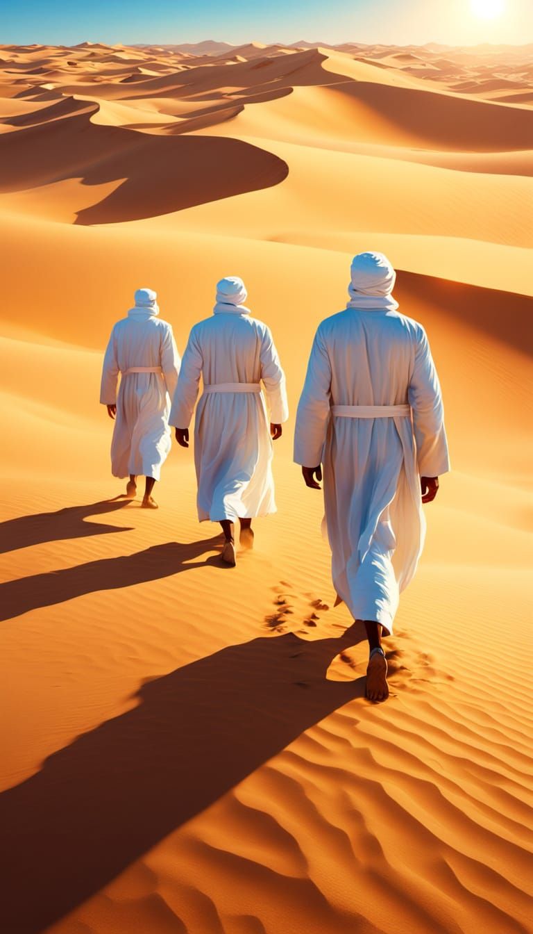 Golden Desert Caravan in Vibrant Oil Painting Style