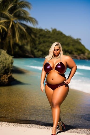 Curvaceous Blonde Woman Posing in Bikini
