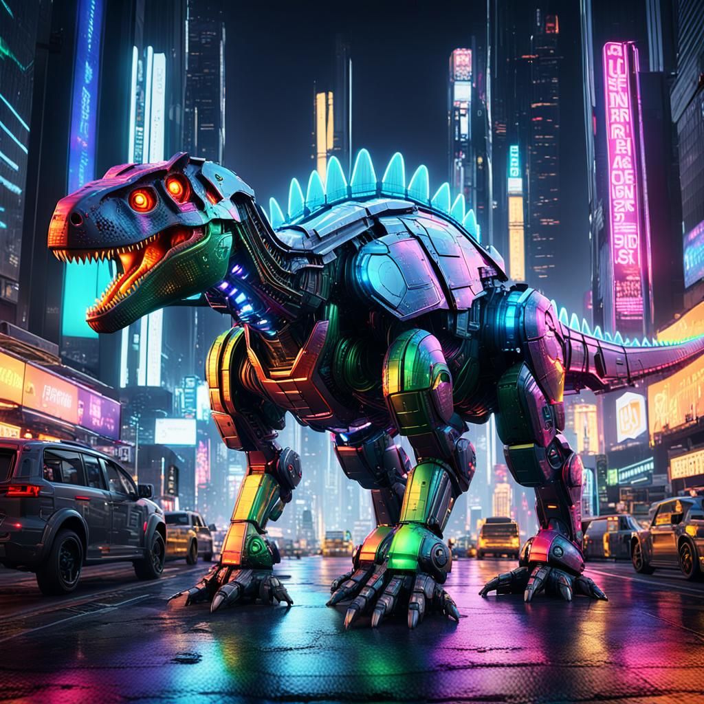 Epic Futuristic Sci-Fi Dinosaur Robot in Hyper-Realistic Dig...