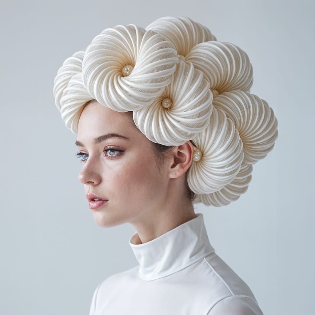 Futuristic Hairstyle: White Chocolate Spirals on White