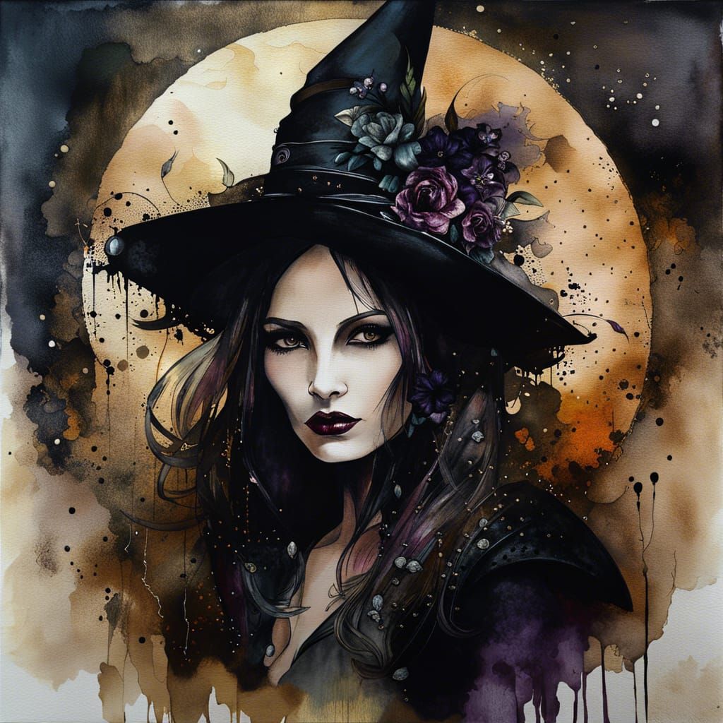 Gothic Witch in Alcohol Ink Style