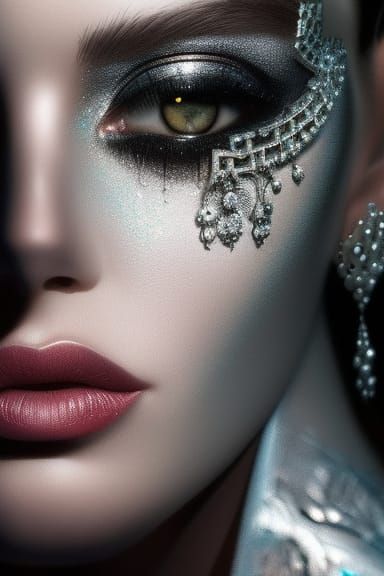 Dystopian Sci-Fi Silver Face with Diamonds and Pearls