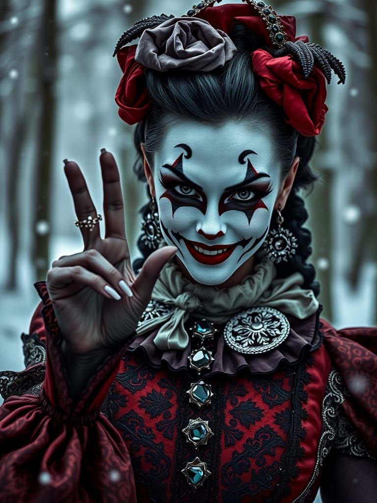 Harlequin Woman's Sinister Silence: Victorian Dark Whimsy
