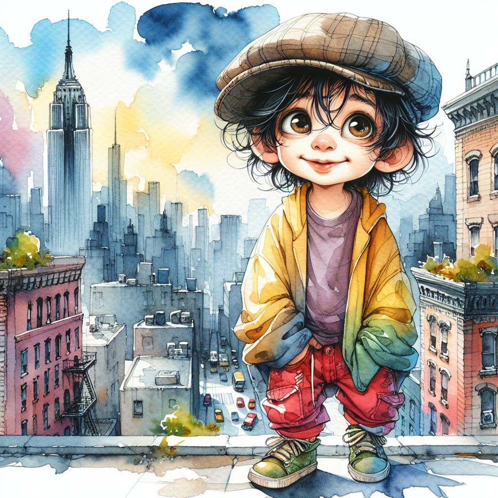 Watercolor South Asian Child in New York