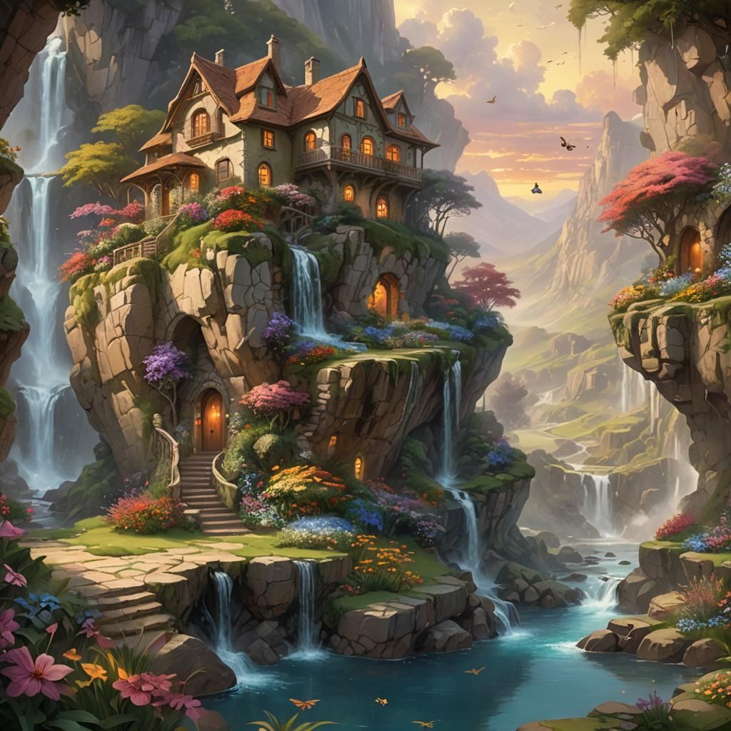 Impossible Cliffside House Concept Art
