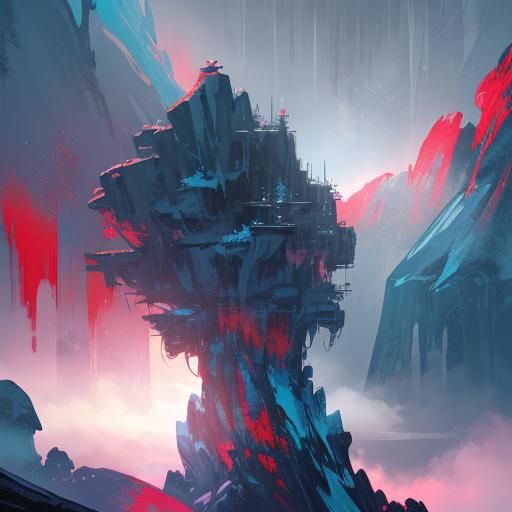 Winter Mountain Scene on Parchment in Maximalist Style