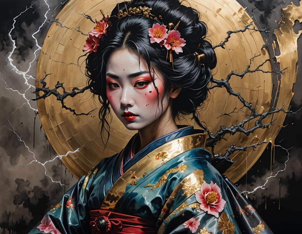 Shadowy Geisha in Alcohol Ink Style