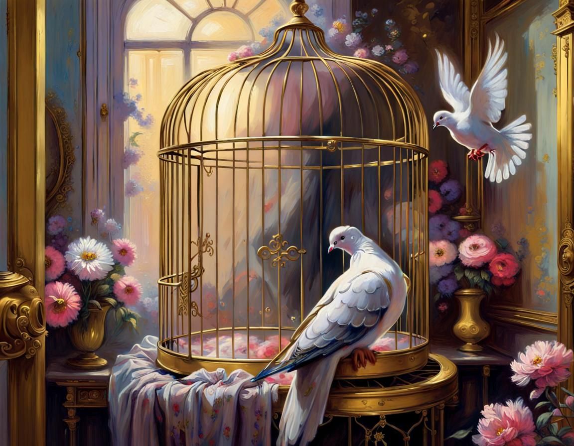 Dove in Golden Cage: A Dark Fantasy Painting