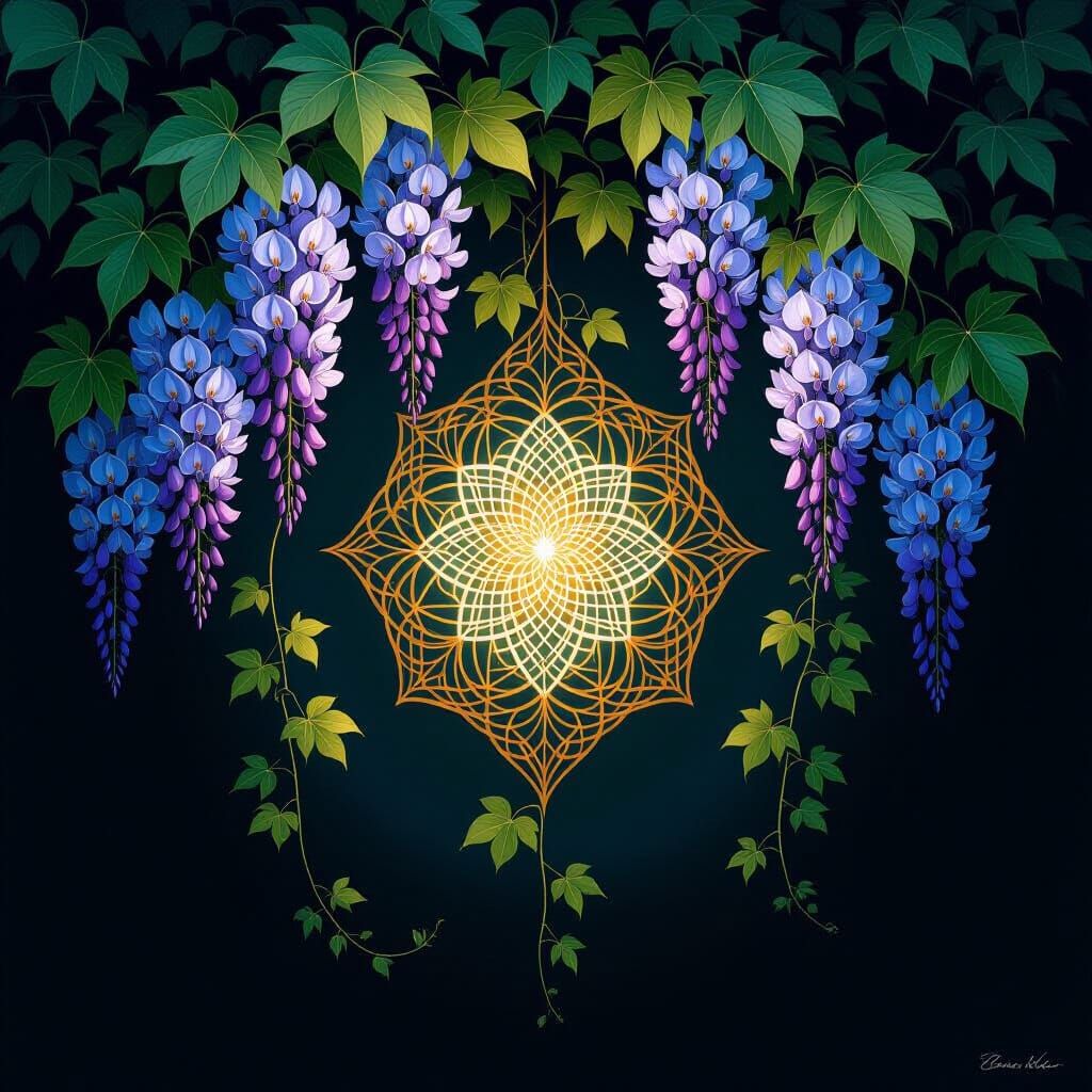 Sacred Geometry With Wisteria and Ivy in Ethereal Light