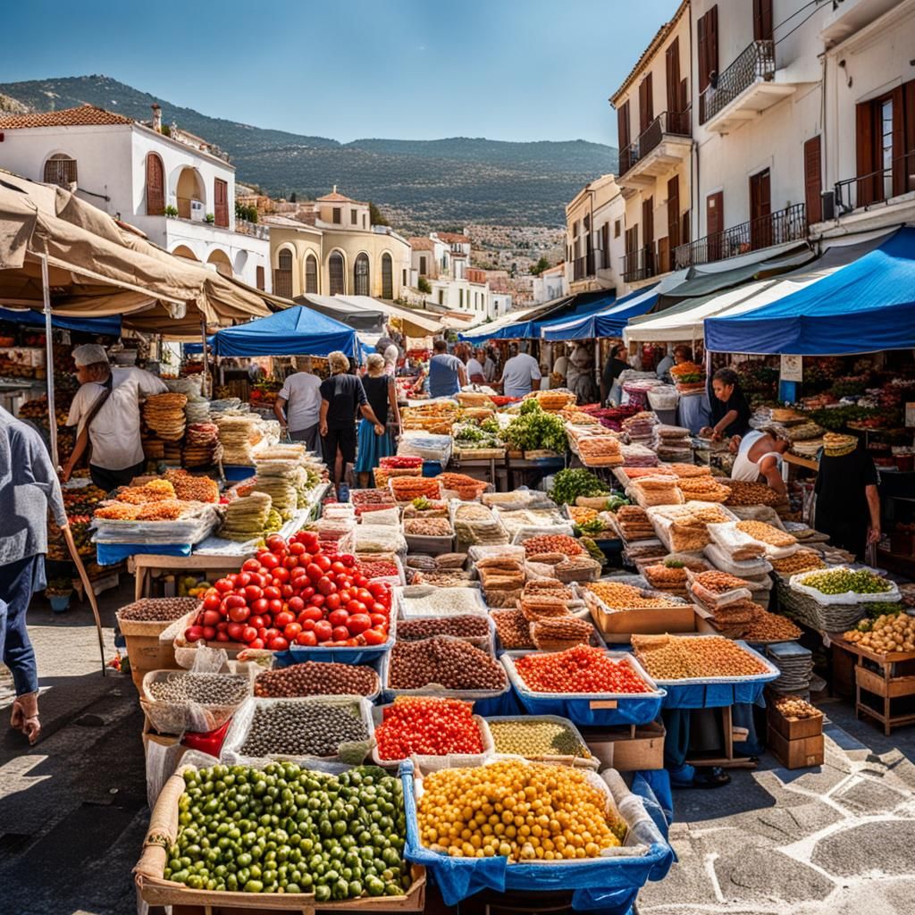 Vibrant Market Scene in Greece