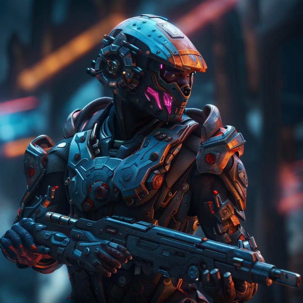 Detailed Cybernetic Soldier Matte Painting in 8k