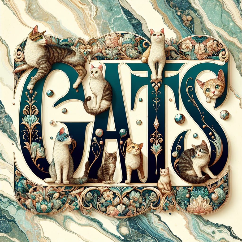 Cats Word Art with Kittens and Floral Design