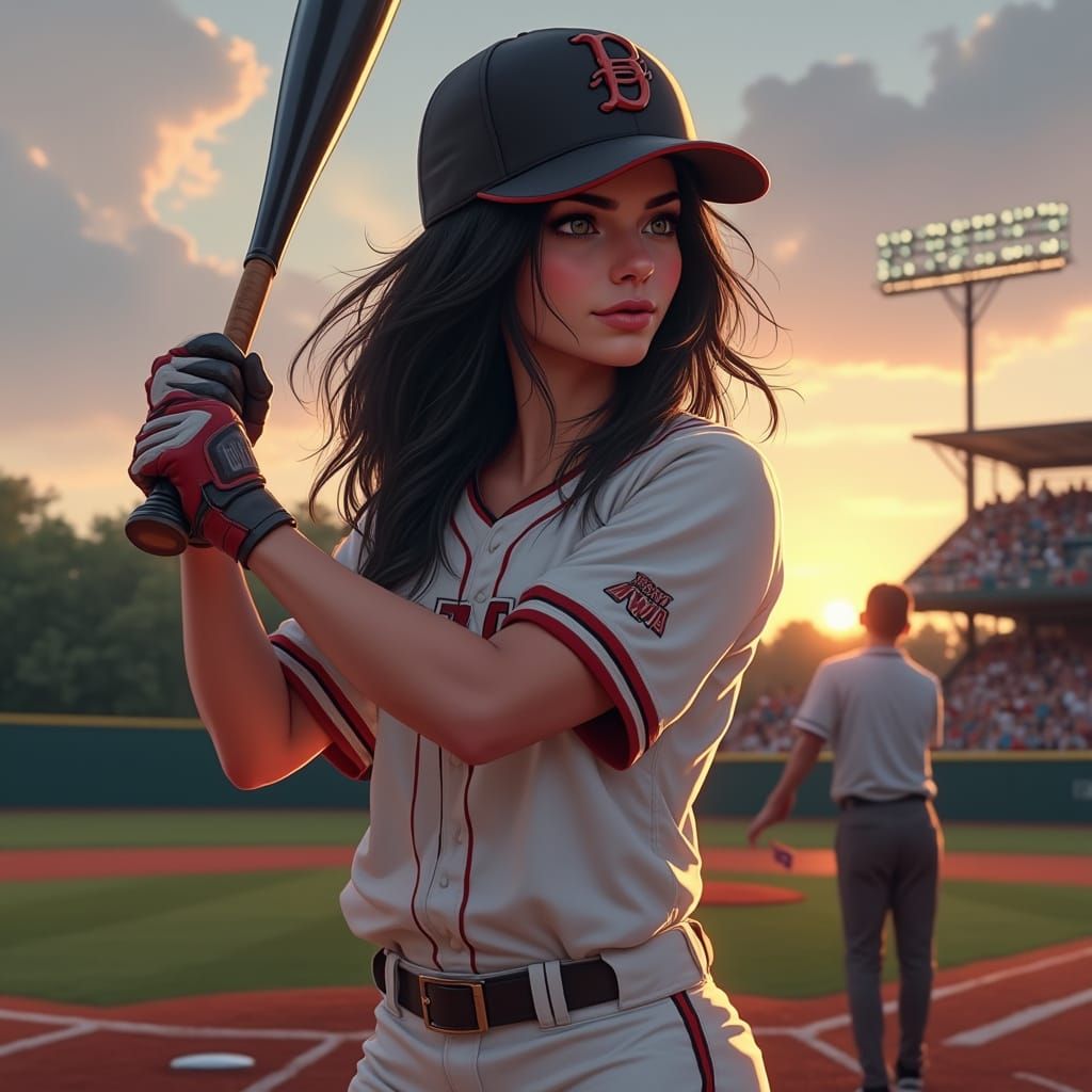 Photorealistic Woman Baseball Player at Dusk