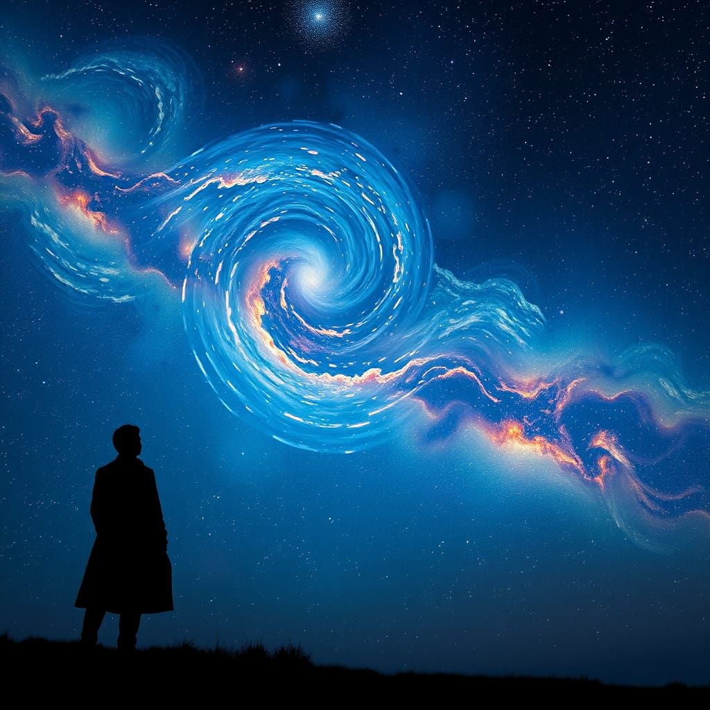 Cosmic Impressionism: Figure Gazing at a Starry Galaxy