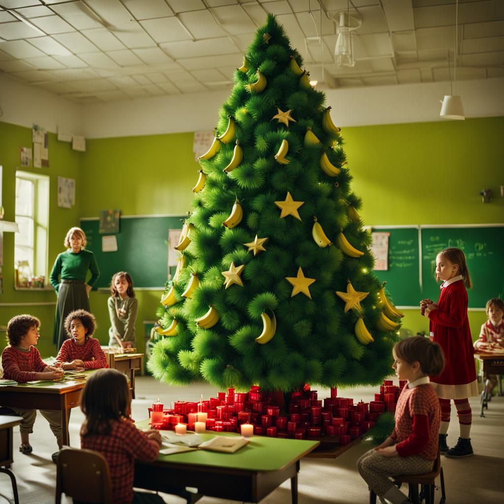 Most Beautiful Christmas tree with bananas and paper money a...