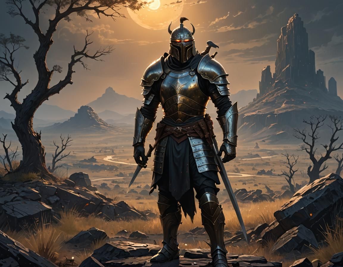 Fierce Warrior Surveys Battlefield in Rim Light