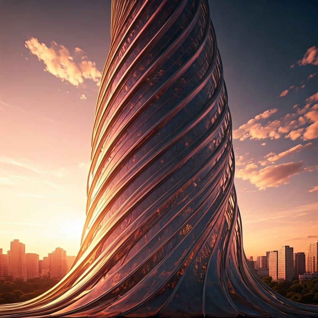 Ethereal Solarpunk Tower in Golden Hour Light