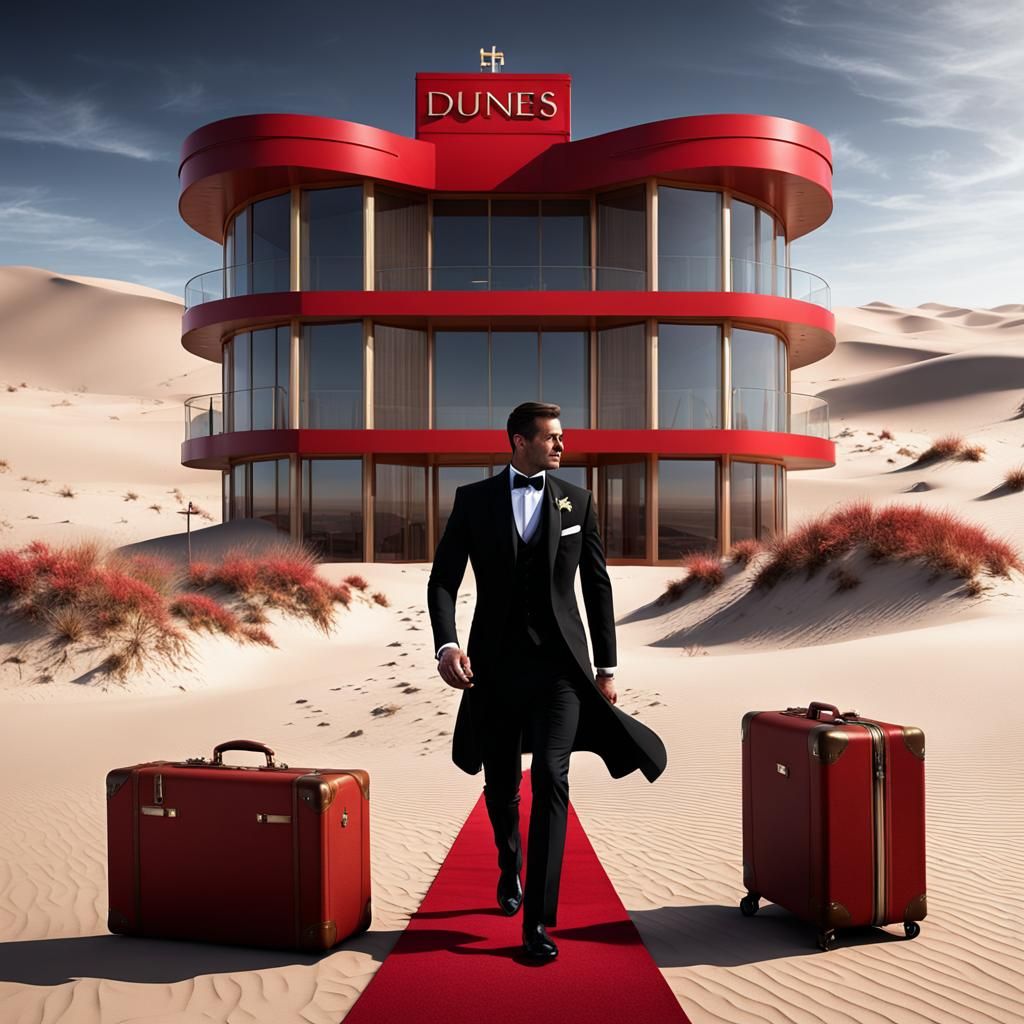 Surreal Hourglass Hotel with Vintage Luggage