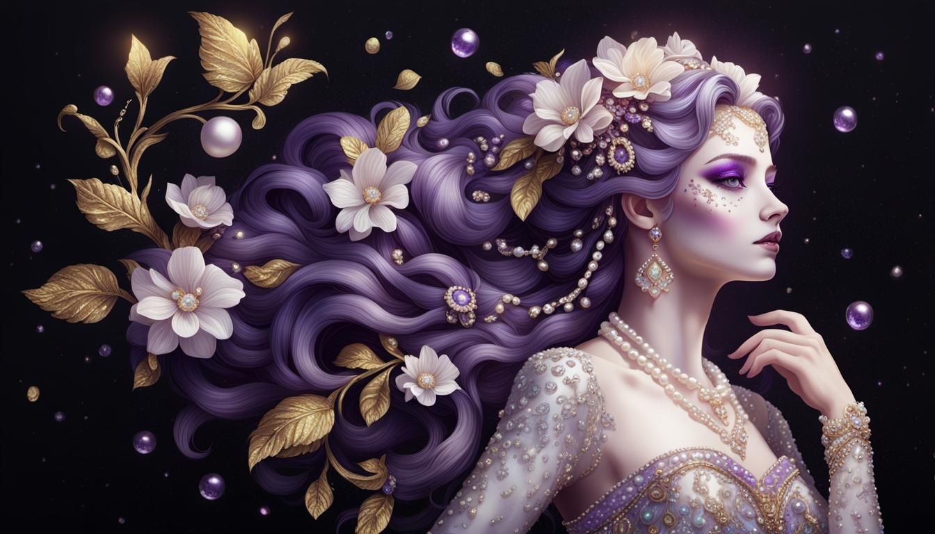 Beautiful Woman Portrait with Flowers in Artstation Style