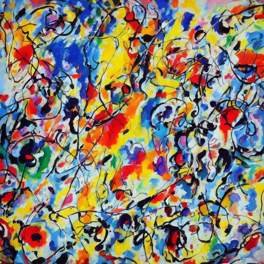 Abstract Heart Painting in Kandinsky and Pollock Style