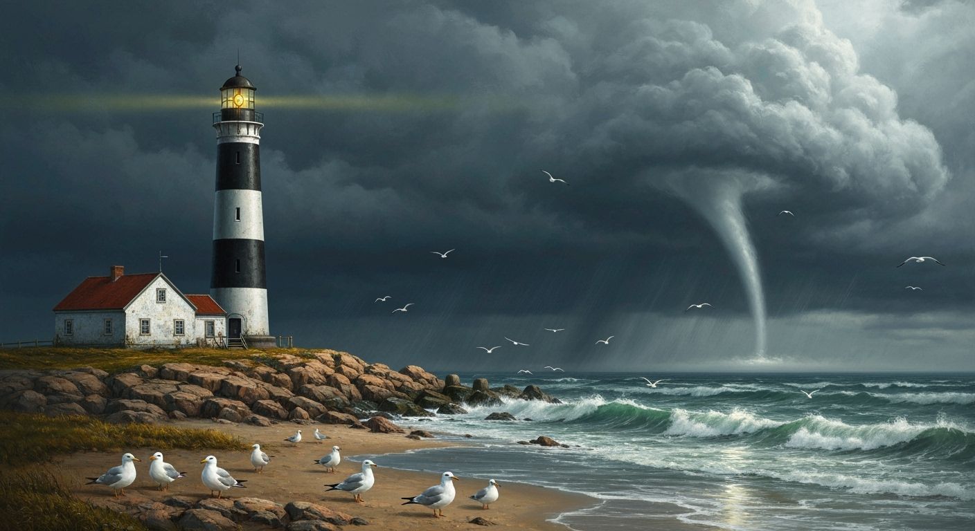 Lighthouse Under Stormy Sky in Romantic Style